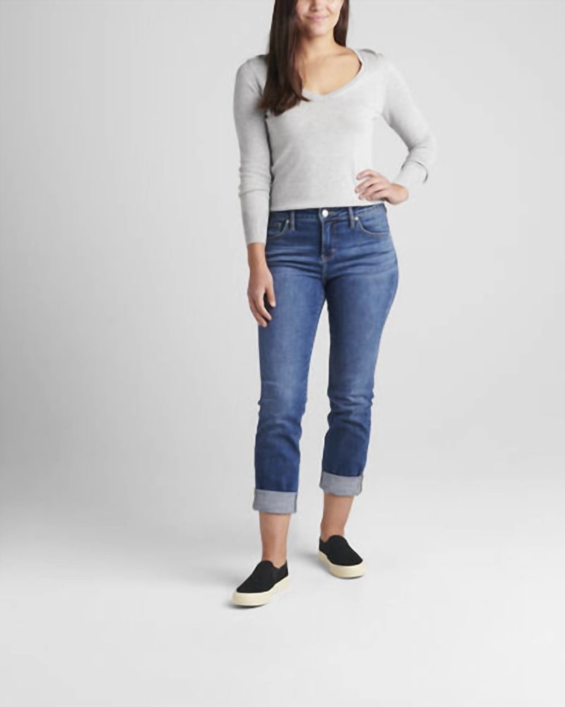 Front of a model wearing a size 14 Carter Girlfriend Jean In Thorne Blue in Thorne Blue by JAG. | dia_product_style_image_id:350170